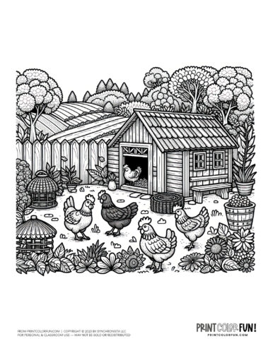 Henhouse chicken coop coloring clipart from PrintColorFun com 1