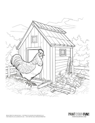 Henhouse chicken coop coloring clipart from PrintColorFun com 4