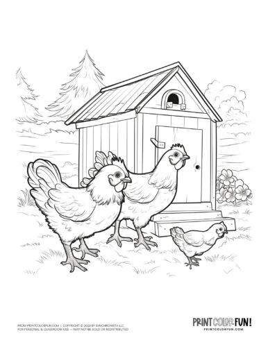 Henhouse chicken coop coloring clipart from PrintColorFun com 5