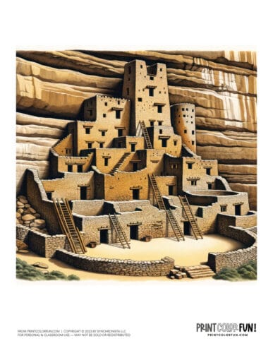 Historic Mesa Verde Cliff Palace clipart from PrintColorFun com