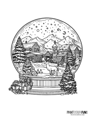 Homes and trees snow globe coloring page - PrintColorFun com