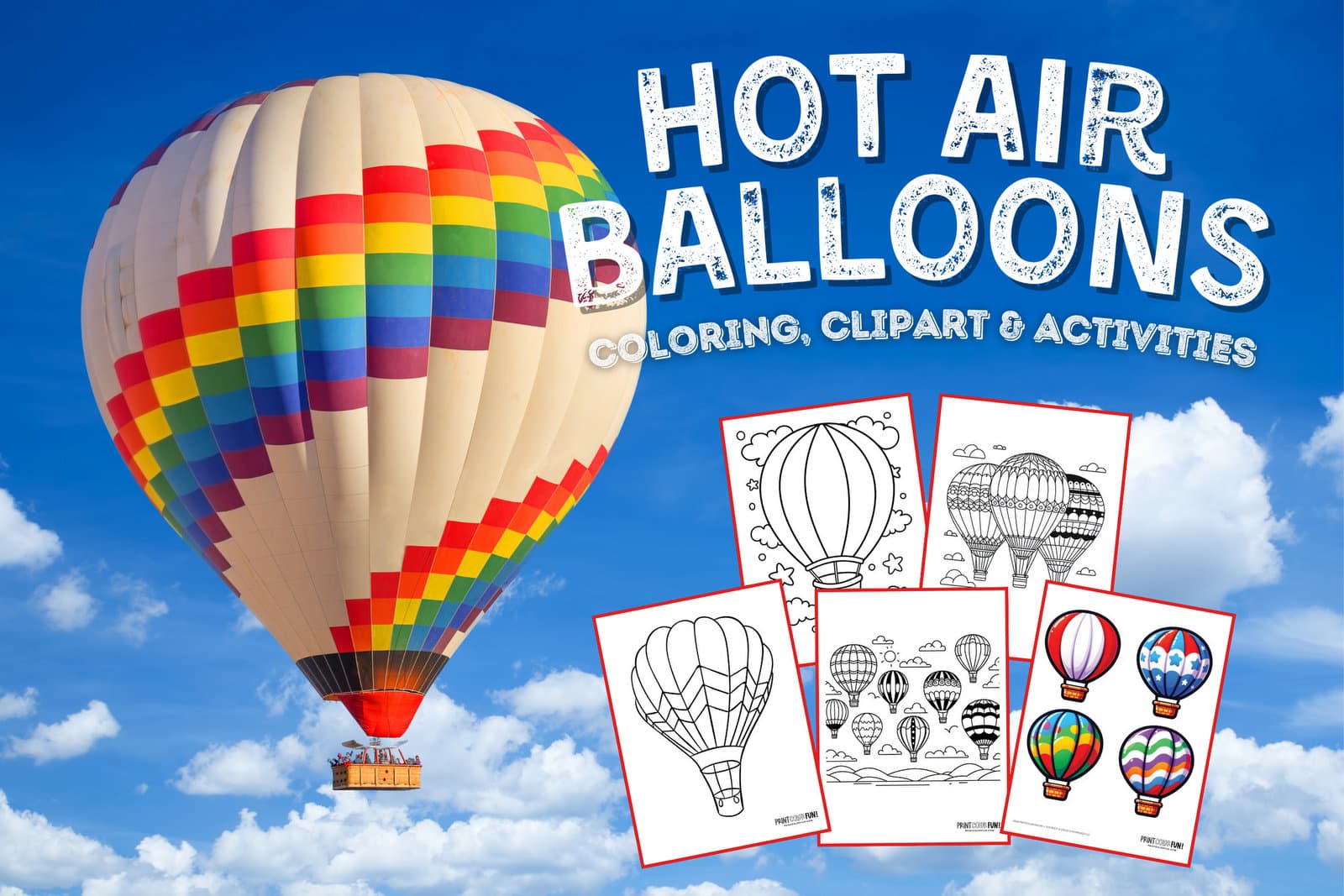 Hot air balloon coloring page clipart activities from PrintColorFun com