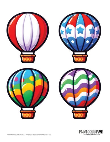Hot air balloons color clip art illustrations from PrintColorFun com 3