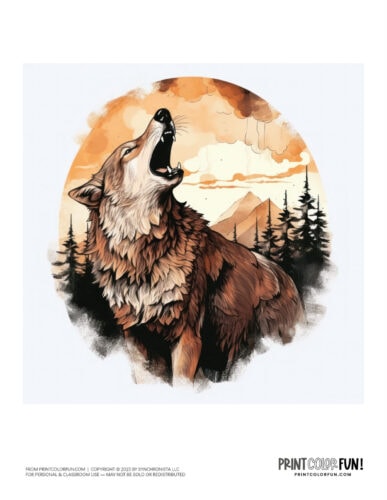 Howling wolf clipart drawing from PrintColorFun com (2)