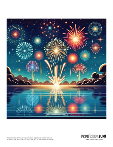 Huge fireworks show color clipart from PrintColorFun com 1