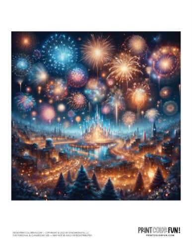 Huge fireworks show color clipart from PrintColorFun com 5