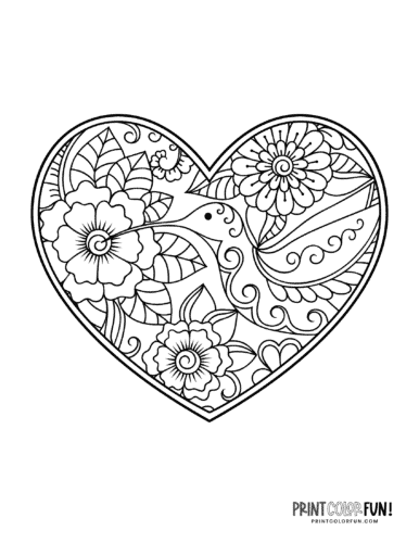 Hummingbird in a heart coloring page