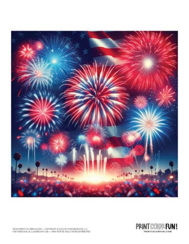 Independence Day 4th of July color clipart page from PrintColorFun com