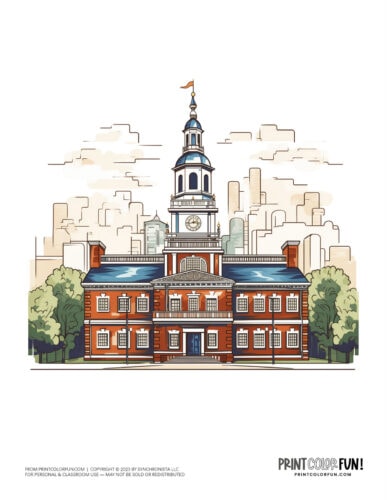 Independence Hall in Philadelphia color clipart from PrintColorFun com (1)