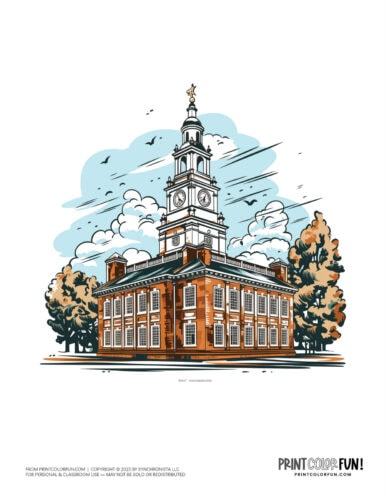 Independence Hall in Philadelphia color clipart from PrintColorFun com (2)
