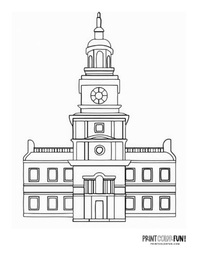 Independence Hall in Philadelphia coloring clipart from PrintColorFun com (1)