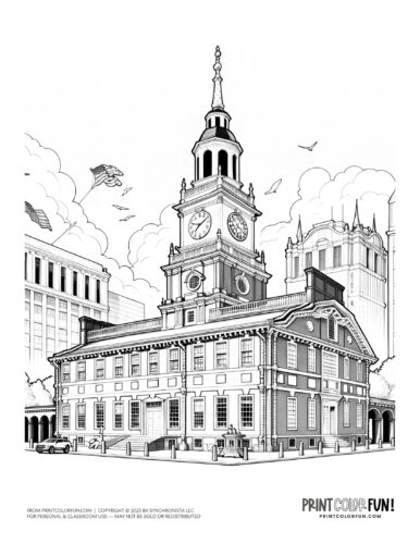Independence Hall in Philadelphia coloring page from PrintColorFun com (1)