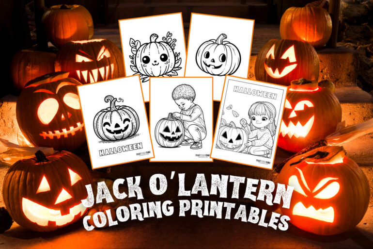 Jack-o'lantern printable coloring pages for Halloween at PrintColorFun com