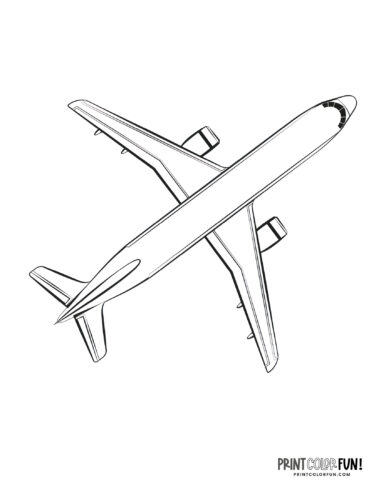 Jet airplane seen from above - coloring clipart from PrintColorFun com