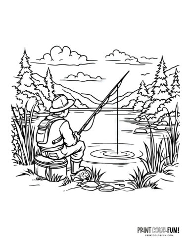 Kid fishing coloring page from PrintColorFun com 1