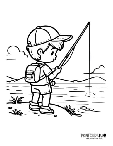 Kid fishing coloring page from PrintColorFun com 2