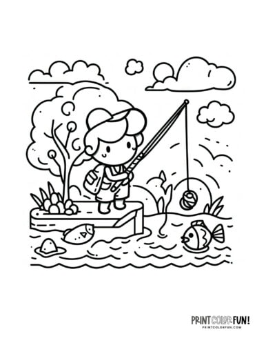 Kid fishing coloring page from PrintColorFun com 5