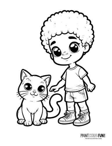 Kids and cats coloring page clipart from PrintColorFun com (5)