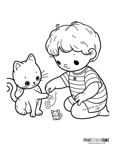Kids and cats coloring page clipart from PrintColorFun com (7)