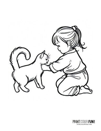 Kids and cats coloring page clipart from PrintColorFun com (8)