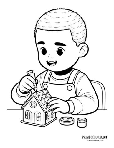 Kids decorating gingerbread house coloring page from PrintColorFun com (8)