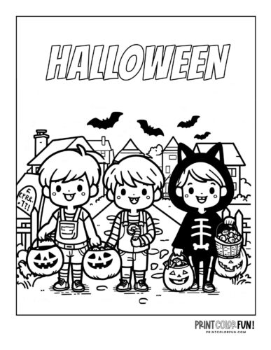 Kids dressed up for Halloween to gather candy from PrintColorFun comy