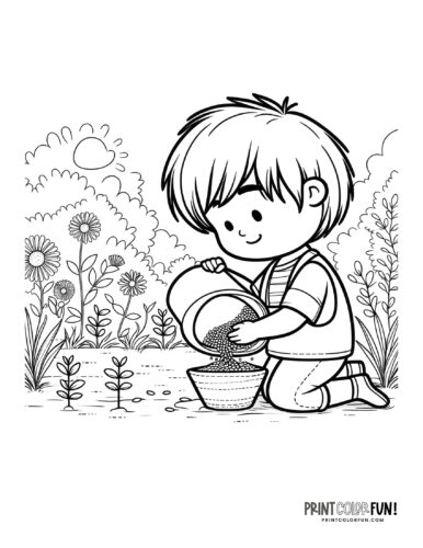 Kids gardening plants coloring page printable 3 at PrintColorFun com