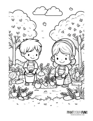 Kids gardening plants coloring page printable 7 at PrintColorFun com