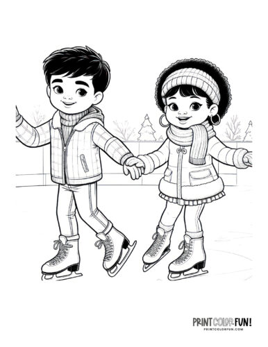 Kids ice skating coloring page from PrintColorFun com 1