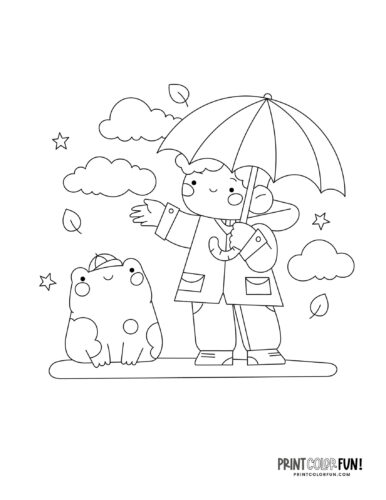 Kids in rain coloring pages from PrintColorFun com (2)