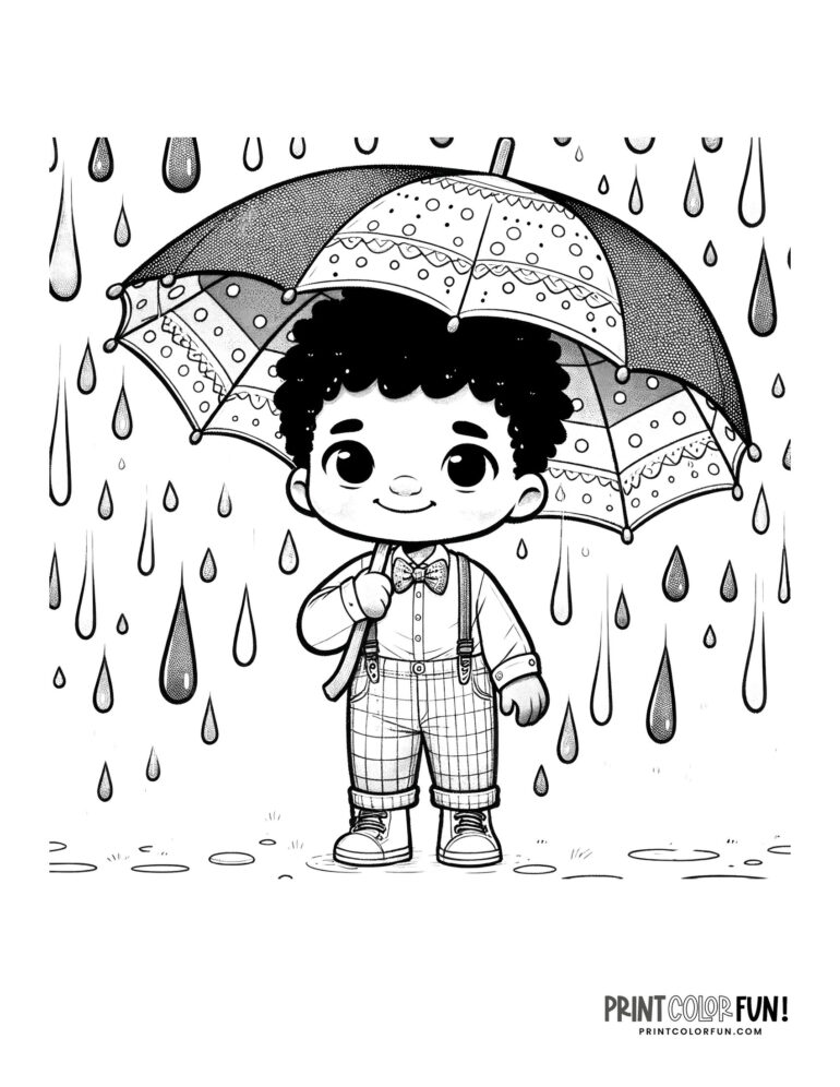 Kids in rain coloring pages from PrintColorFun com (8)