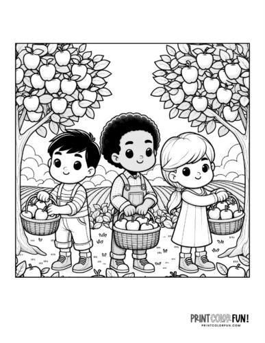 Kids picking apples coloring pages from PrintColorFun com (3)
