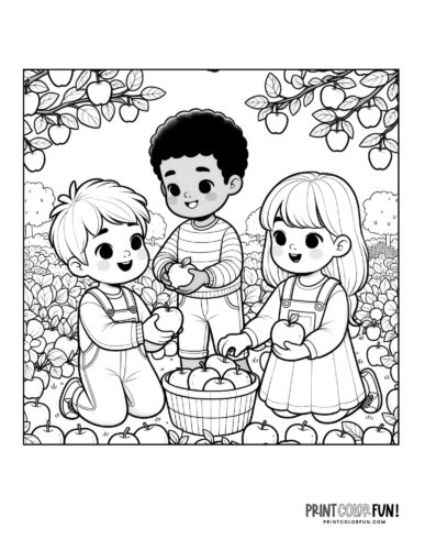 Kids picking apples coloring pages from PrintColorFun com (4)