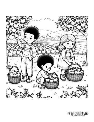 Kids picking apples coloring pages from PrintColorFun com (5)