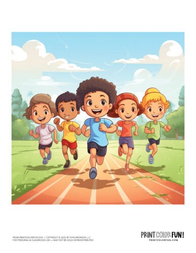 Kids running races color clipart from PrintColorFun com 1