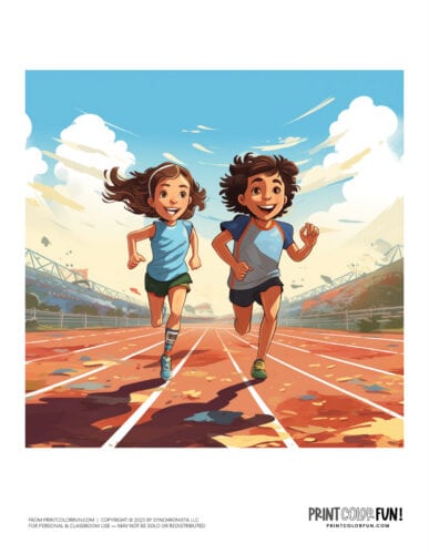 Kids running races color clipart from PrintColorFun com 2