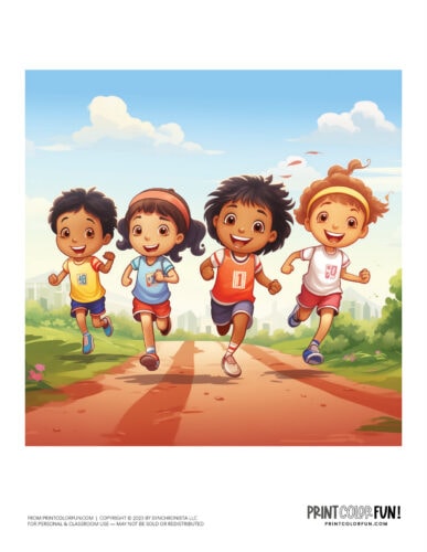 Kids running races color clipart from PrintColorFun com 3