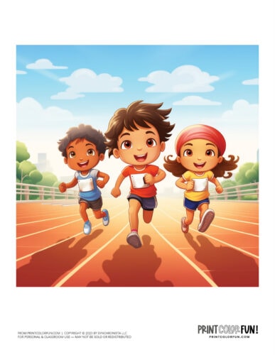 Kids running races color clipart from PrintColorFun com 5