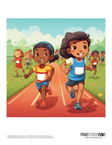 Kids running races color clipart from PrintColorFun com 7