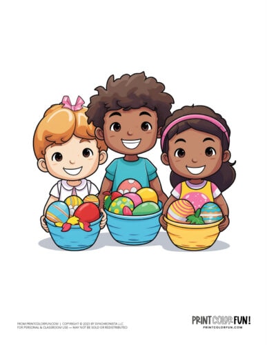Kids with Easter baskets clipart drawing from PrintColorFun com (02)