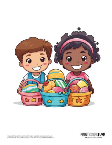Kids with Easter baskets clipart drawing from PrintColorFun com (03)