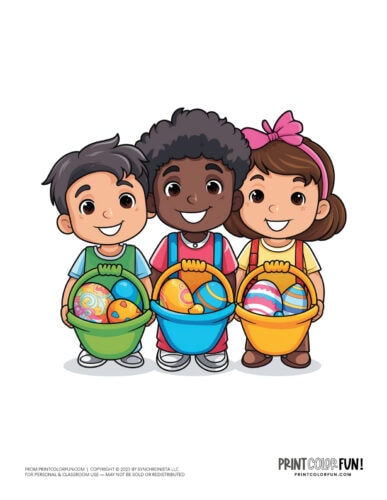Kids with Easter baskets clipart drawing from PrintColorFun com (04)