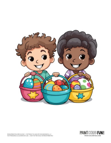 Kids with Easter baskets clipart drawing from PrintColorFun com (06)