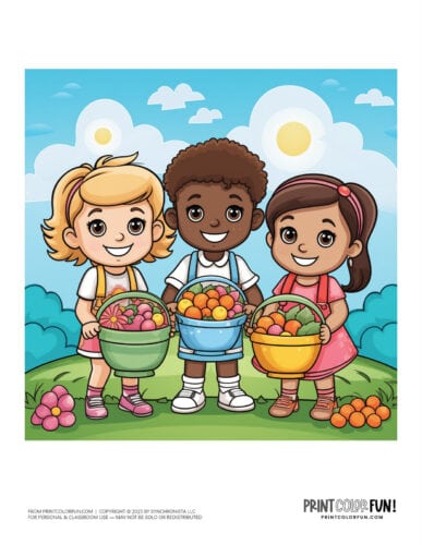 Kids with Easter baskets clipart drawing from PrintColorFun com (07)