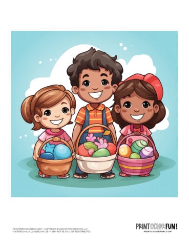 Kids with Easter baskets clipart drawing from PrintColorFun com (09)