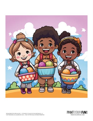 Kids with Easter baskets clipart drawing from PrintColorFun com (10)