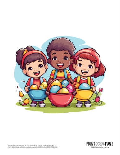 Kids with Easter baskets clipart drawing from PrintColorFun com (11)