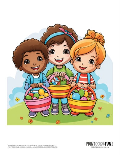 Kids with Easter baskets clipart drawing from PrintColorFun com (13)