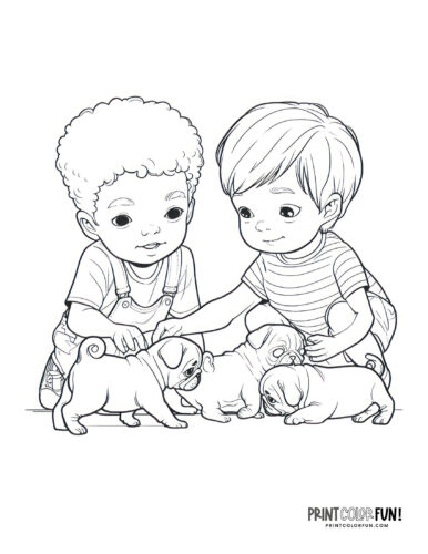 Kids with dogs coloring page from PrintColorFun com 03