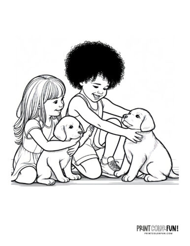 Kids with dogs coloring page from PrintColorFun com 10